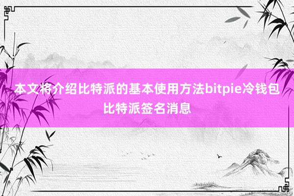 本文将介绍比特派的基本使用方法bitpie冷钱包比特派签名消息