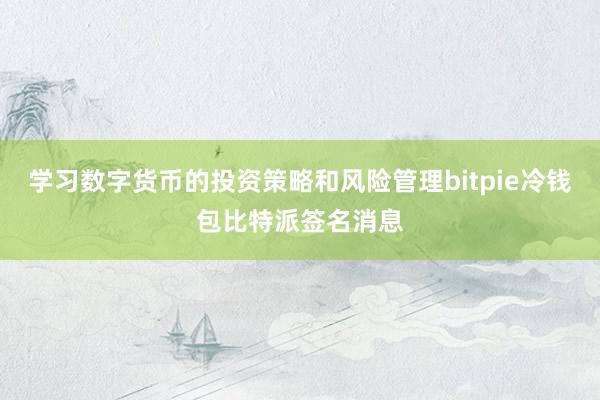 学习数字货币的投资策略和风险管理bitpie冷钱包比特派签名消息