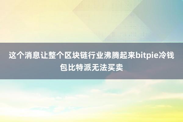 这个消息让整个区块链行业沸腾起来bitpie冷钱包比特派无法买卖